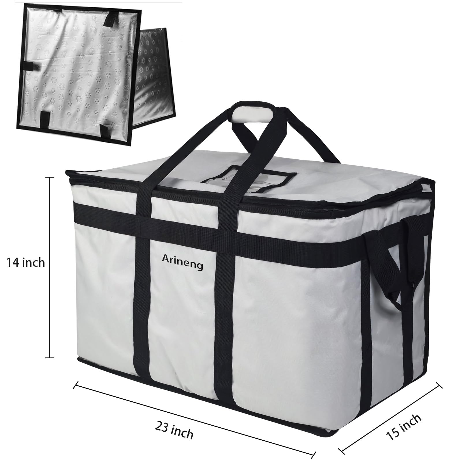 Borsa termica per la consegna del cibo, borsa termica per pasti freddi, piastra di base integrata, per cibo caldo e freddo, trasporto commerciale di catering, 58,4 x 35,6 x 38,1 cm (divisoria