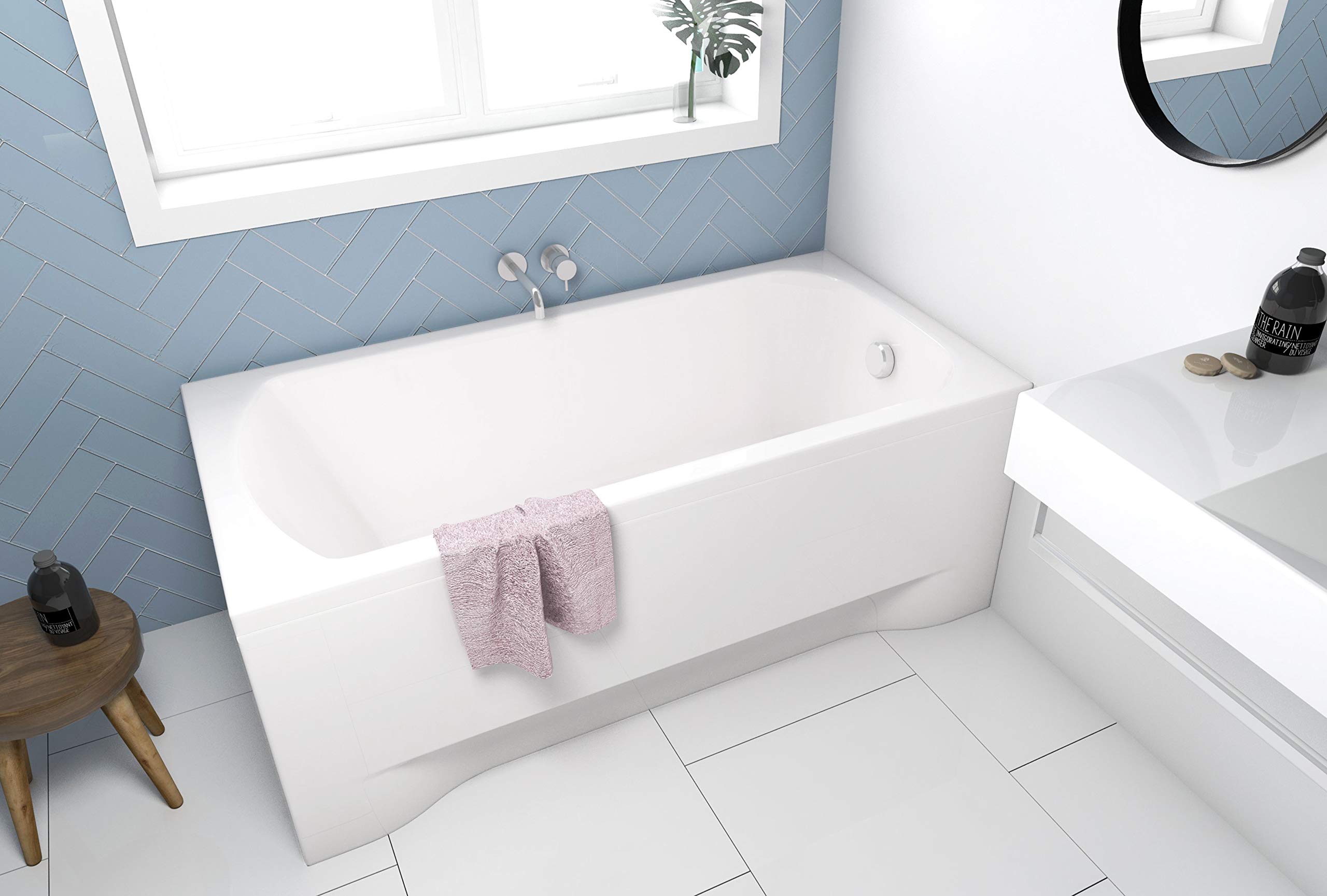 ECOLAM Baignoire rectangle acrylique Classic 120x70/ 130x70/ 140x70/ 150x70/ 160x70/ 170x70 cm + tablier | pieds siphon + silicone | (120x70)