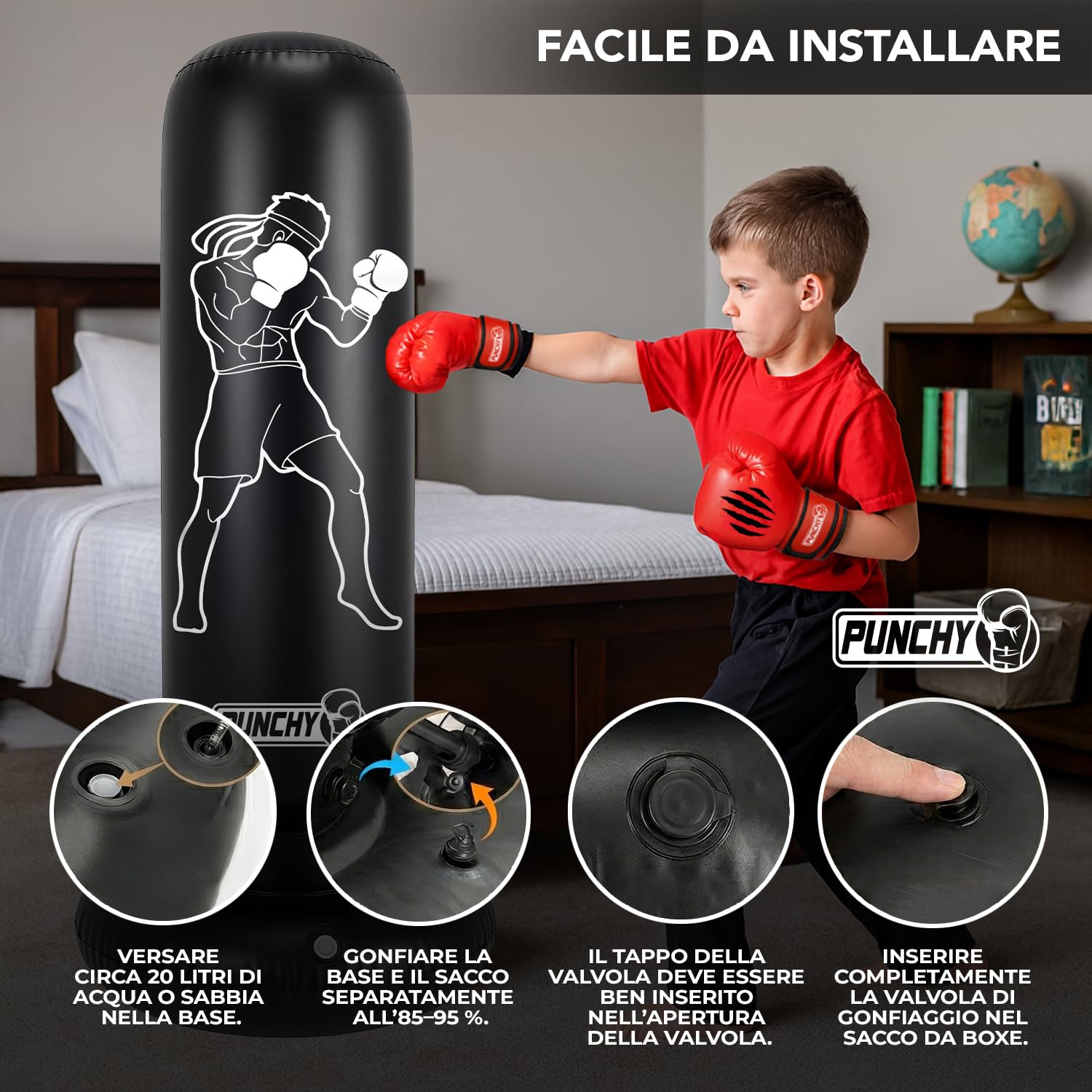 Sacco Da Box Gonfiabile Per Bambini 160x55 Cm – Kit Completo Con Guantoni E Pompa, Per Casa E Giardino