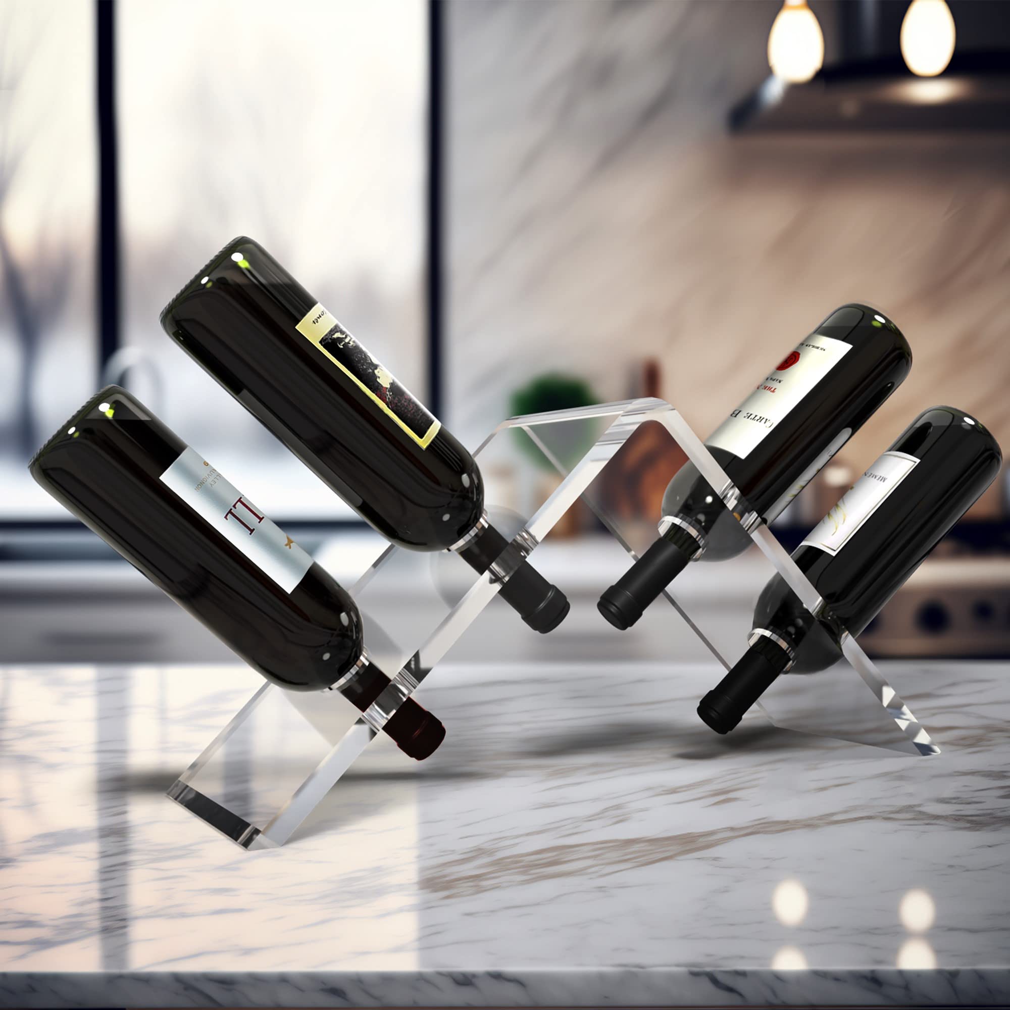 STAUBER Acrylic Wine Bottle Stand - Clear Tabletop Display - 4 Bottles