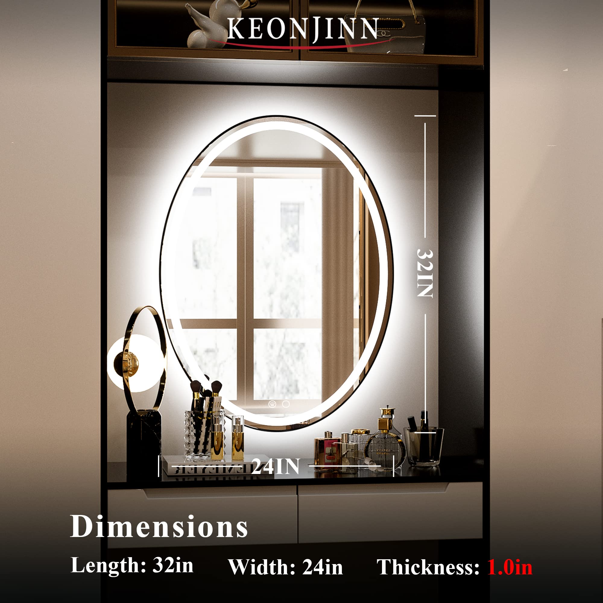 Buy Keonjinn Oval Bathroom LED Mirror 24 x 32 Inch Lighted Vanity Mirror Dimmable Oval Mirror