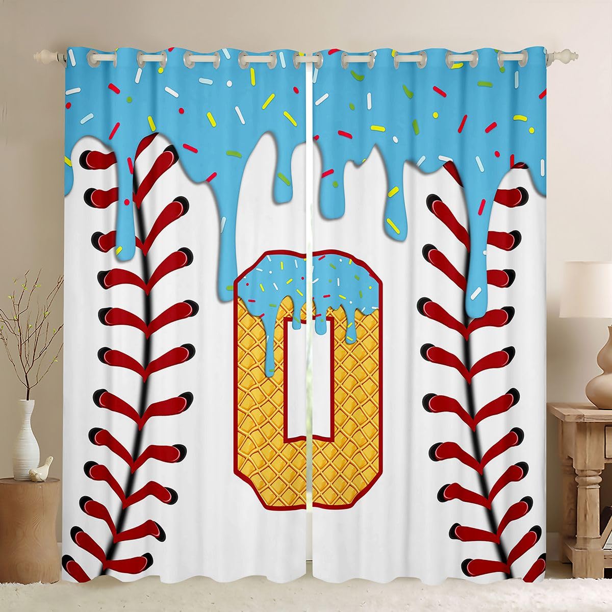 Voilage fenetre occultant pour chambre motif dessert bonbon bleu 117x183 cm