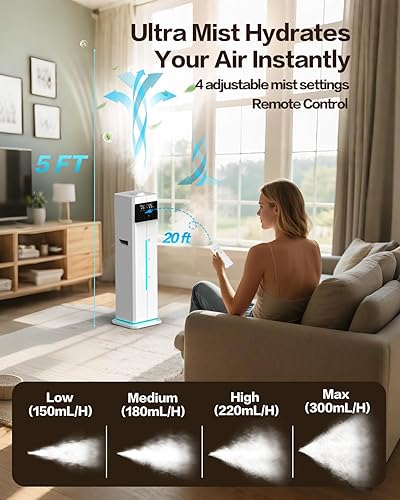 Miniatura 5 de Humidificadores para dormitorio, 2.4 galones 9L silenciosos de llenado superior humidificadores de niebla fría para habitación grande con