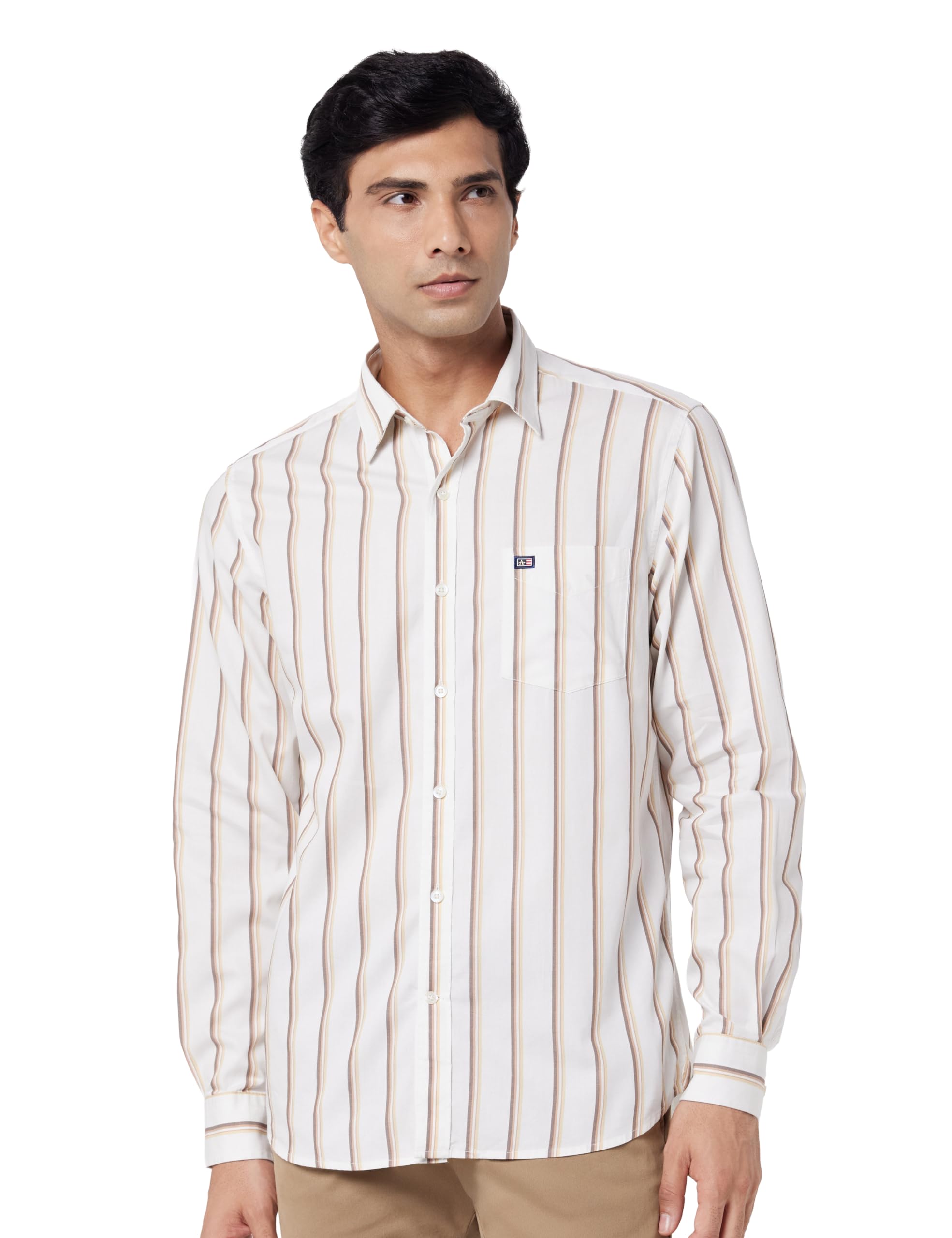 arrow Sport Men Slim fit Cotton Striped Long Sleeves Semi-Cutaway Collar Shirt-picture-28