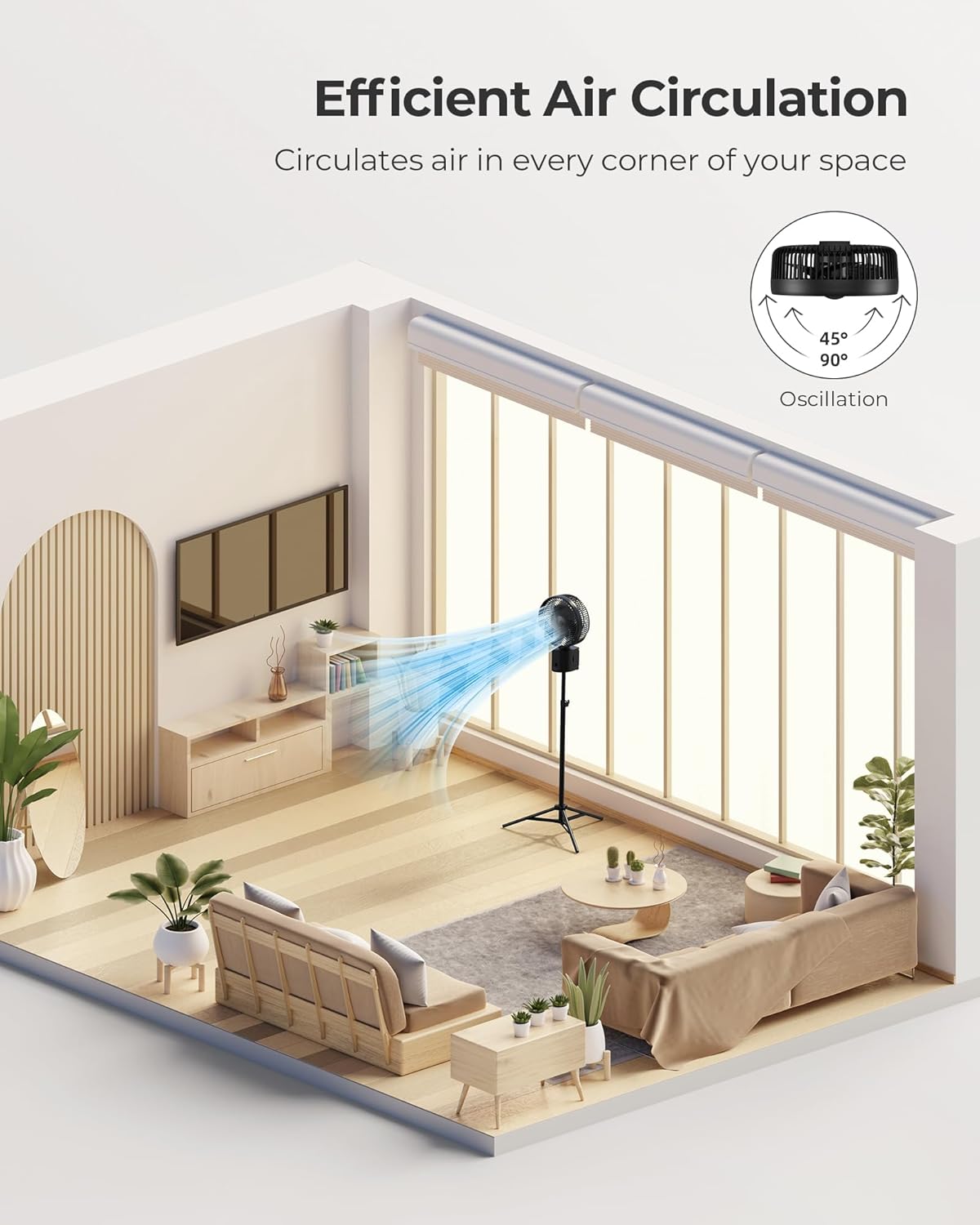 20000mAh Oscillating Rechargeable Fan w/Remote, Lasts 50 Hrs,10" Portable Battery Operated Timer, 7 Speeds, Outdoor Pedestal Fan for Camping Home Hurricane, Black (WH91)