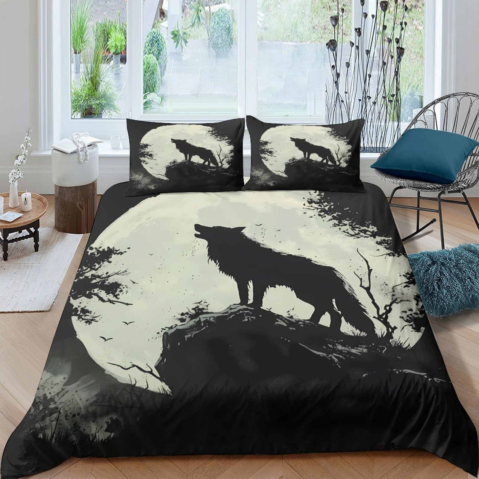 Ctjqhvkz Style-3 3D Printed Wolf Moon Fitted Sheet Microfiber Soft Breathable Forest Silhouette Bed Cover For Bedroom Dorm Decor Single（135X200cm）