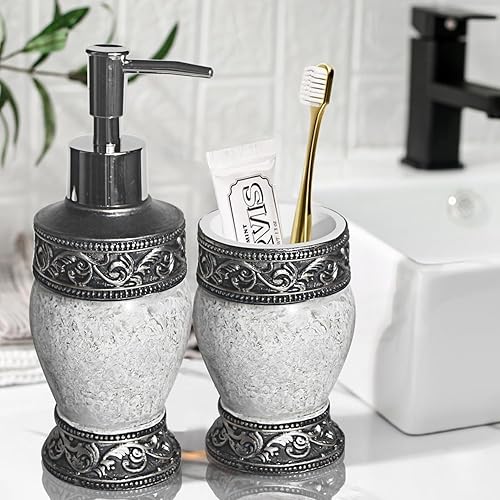 Miniatura 4 de Juego de accesorios de decoración de baño, 4 piezas, incluyendo dispensador de jabón, soporte para cepillos de dientes,