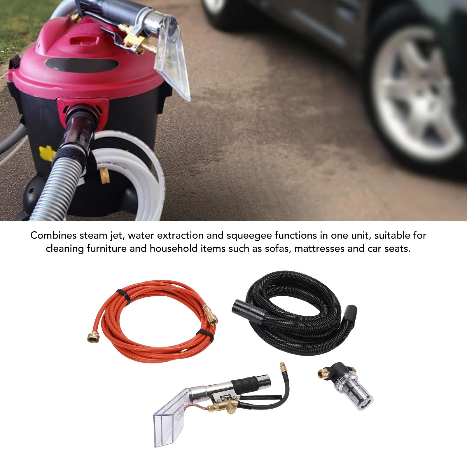 JTLB Kit de limpieza de alfombras, potente limpiador de muebles con succión eficiente para tapicería, sofás, colchones, coches y más, kit de manguera de aspiración