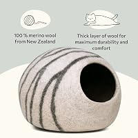 MEOWFIA Macska Barlang - 100% Merinó Gyapjú Bújó Fekhely Cicáknak, Kézzel Mosható, Környezetbarát, L-es Méret, Világosszürke 3