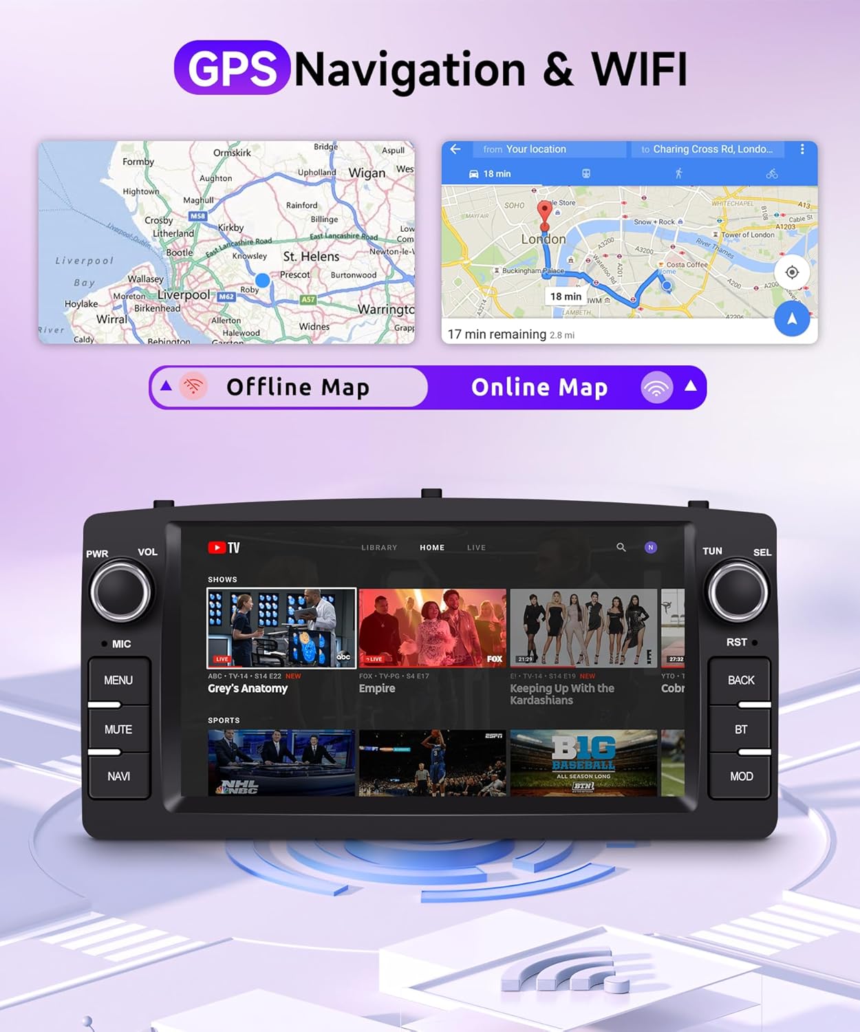 4Core 4G+64G Android Car Stereo Radio for Toyota Corolla E120 E130 2000-2004, Rimoody Wireless CarPlay Android Auto GPS 7 Inch Touch Screen Mirror Link WiFi Bluetooth FM RDS SWC Backup Camera