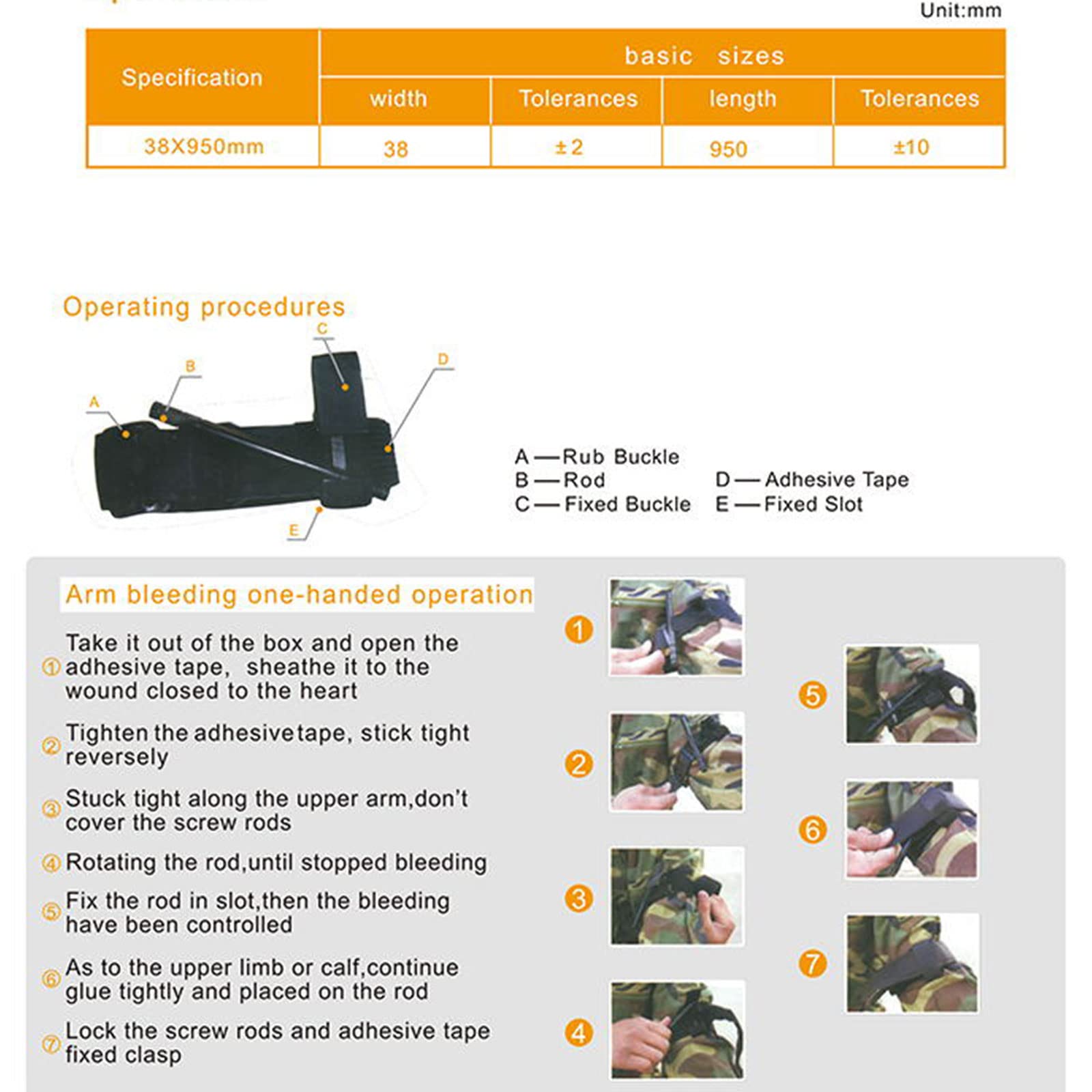 Torniquetes con una Mano,Botiquín de Primeros Auxilios para hemorragias de Emergencia, Torniquete Militar Adecuado para Acampar Deportes al Aire Libre,Senderismo y Montañismo,15pcs,37in（95cm）