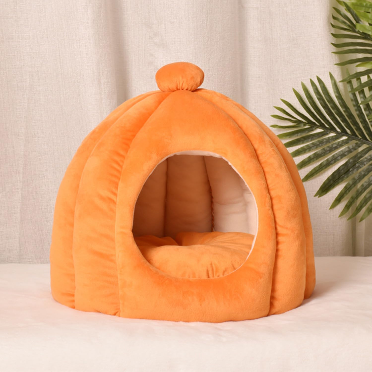 Miaogoo Warm Igloo Cat House Pet Tent, Pet Cave Bed for Cats Dogs Puppy Kitten, Foldable Portable Pet Nest Cat Dog Kennel, Winter Dog Cat Sleeping Beds (56x43cm,Orange)