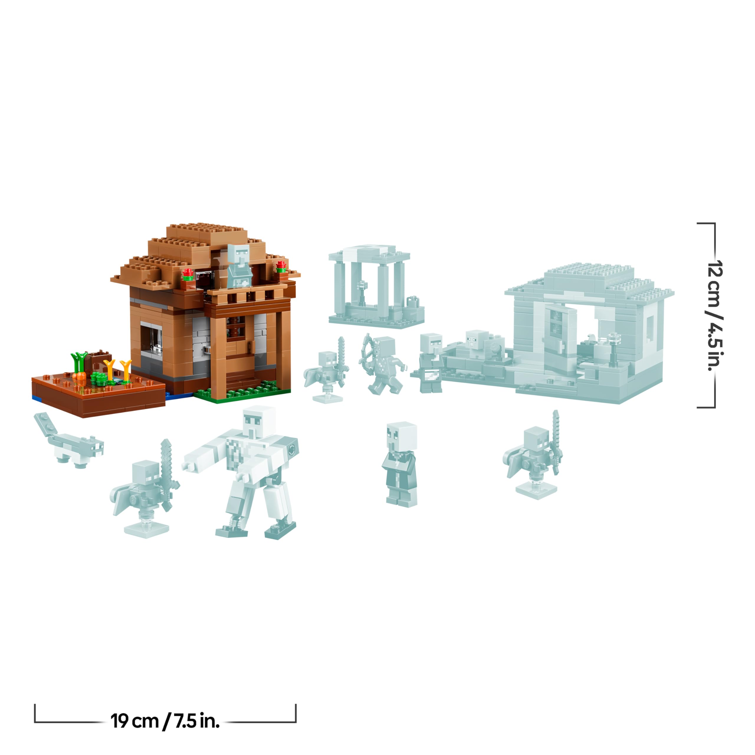 LEGO Minecraft Attacco al Villaggio dell’Evocatore - Casa Giocattolo con Giardino e 11 Personaggi tra cui Villico Muratore e Golem di Ferro - Decorazione Cameretta - Regalo per Gamer da 9 Anni - 21596