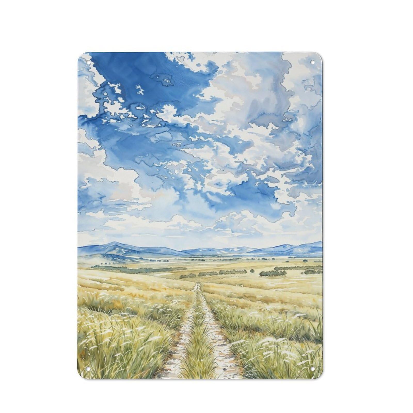 Junmoney Golden Field Path Metal Wall Sign 40X30cm Featuring For Workshop Wall, Suited To Metal Sign Collectors