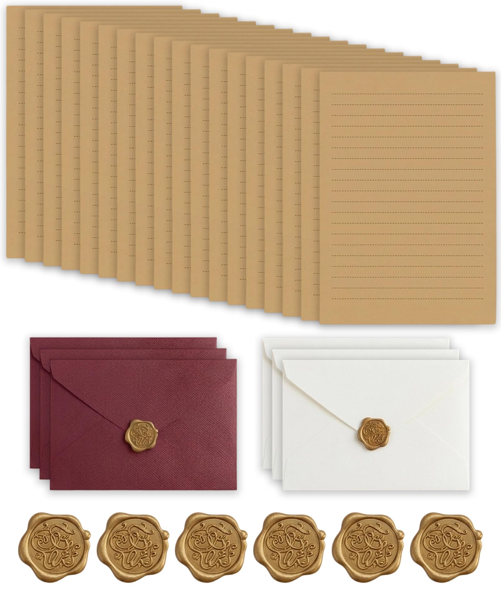 6PCS Letter Writing Paper Set, 6 Textured Envelopes, 20 Sheets A5 Letter Writing Paper & 6 Wax Seals, Handcrafted Correspondence Stationery Collection, for Personal Letters and Wedding Invitations-image-18