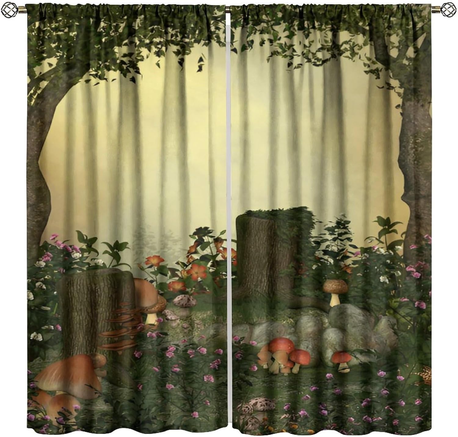 Tree of Life Curtains, Indian Mandala Boho Hippie Mystic Bohemian Goth Plants Print for Room Window Decor, Rod Pocket Blackout Drapes for Living Room Bedroom Kitchen 2 Panel Set 21" W X 45" L