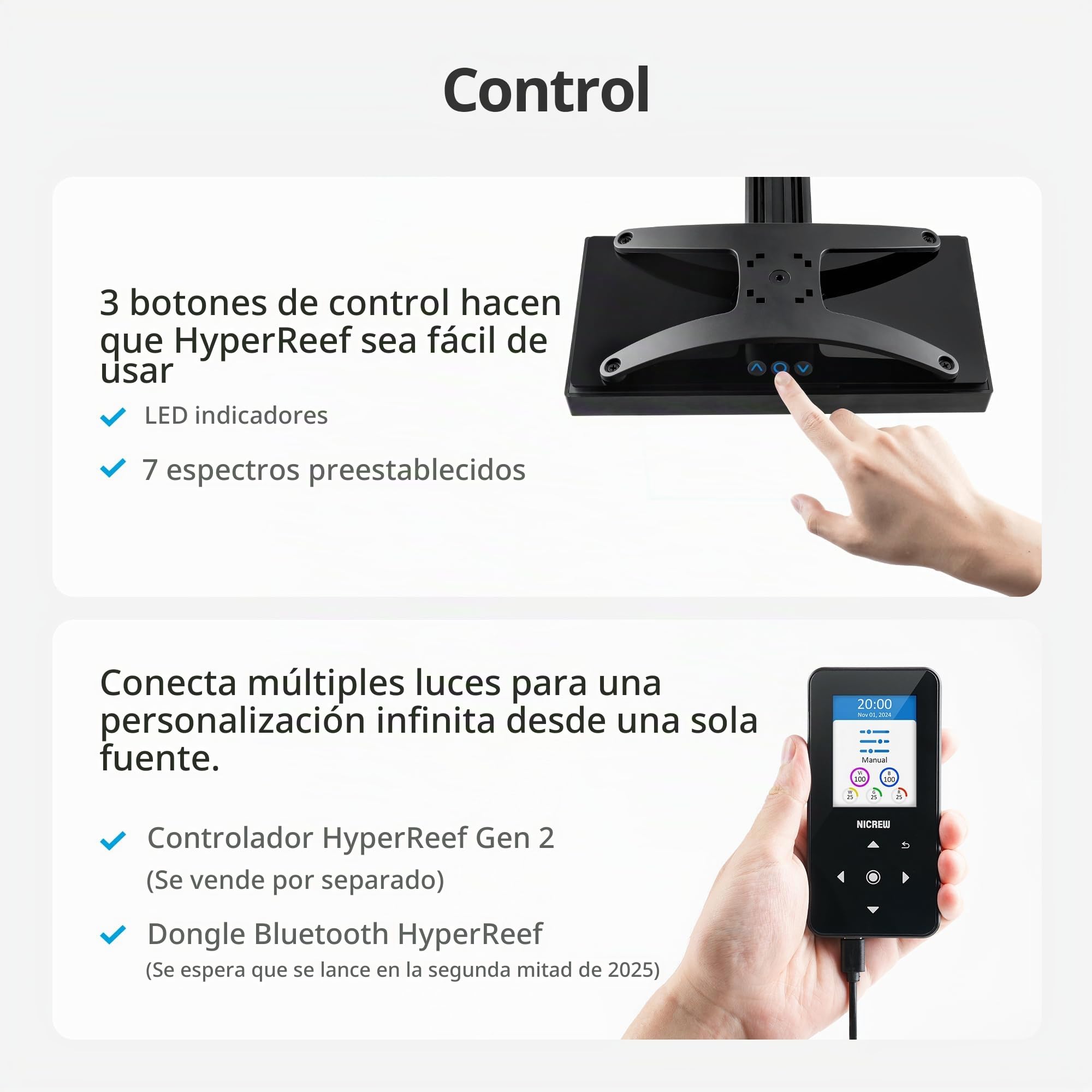 NICREW HyperReef 100 Gen 2 Luz LED para Acuarios Marinos, Iluminación 100W para Corales SPS/LPS y Peceras de Agua Salada, Espectro Mejorado con Violeta y Azul, 5 Canales Programables