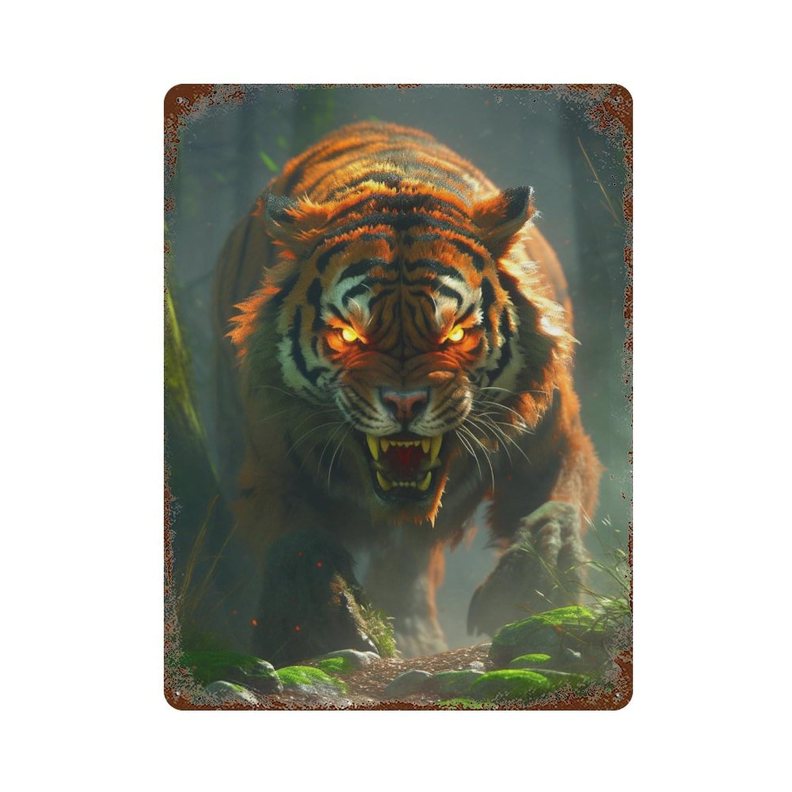 Tiger Roaring in Jungle-3 Decorative Tin Sign 15.7"x11.8", Vintage Wall Decor for Basement, Hobby Room And Garage Decor