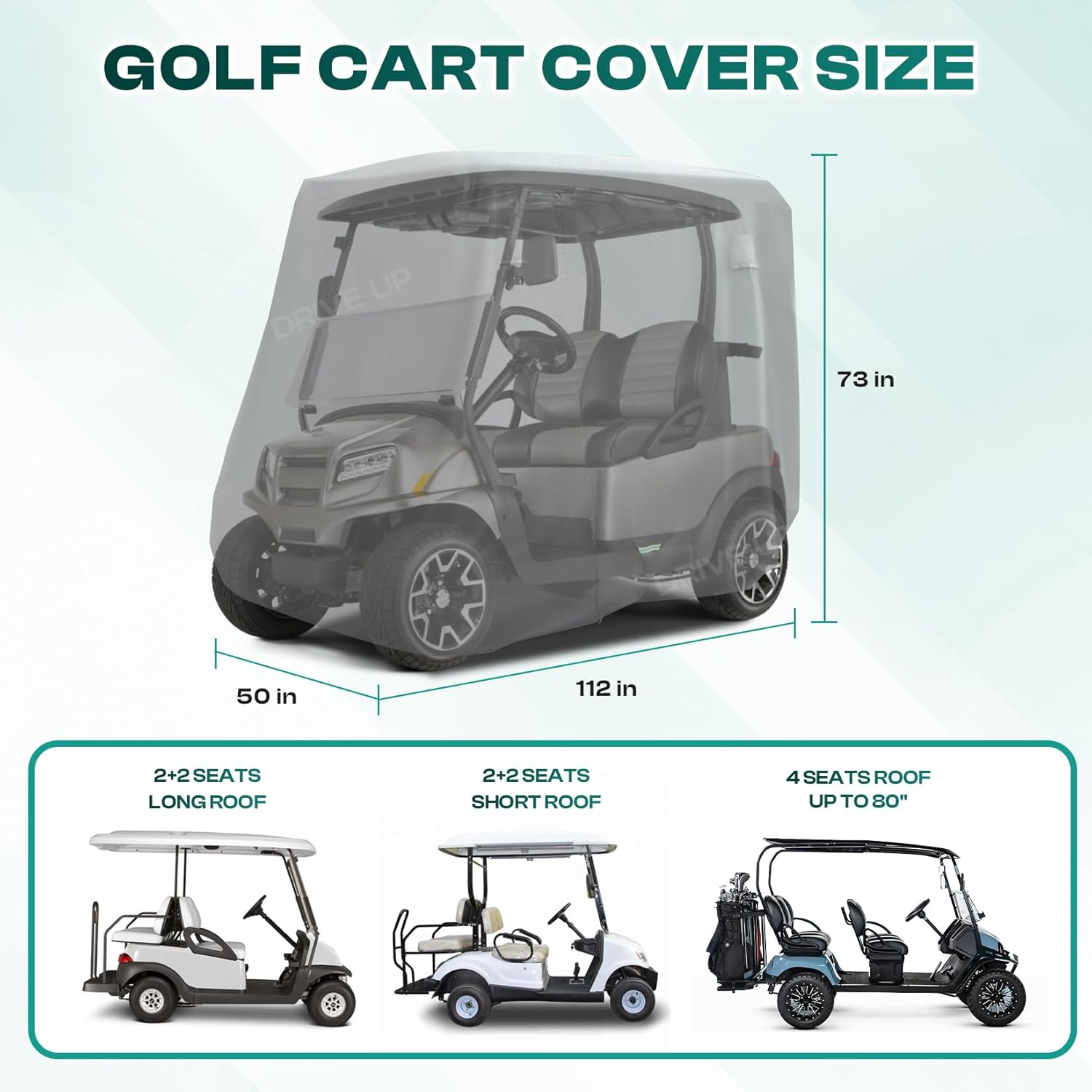 DRIVE UP 420D/620D Golf Cart Cover Fits for Yamaha Club Car EZGO 2/4 Passenger Golf Carts, Waterproof Durable Polyester Cover with Zipper Doors