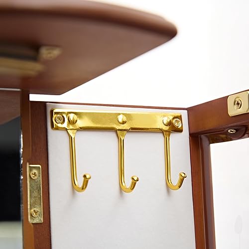 Miniatura 8 de Stufurhome Joyero de madera con gancho de collar integrado de 5 cajones y espejo marrón