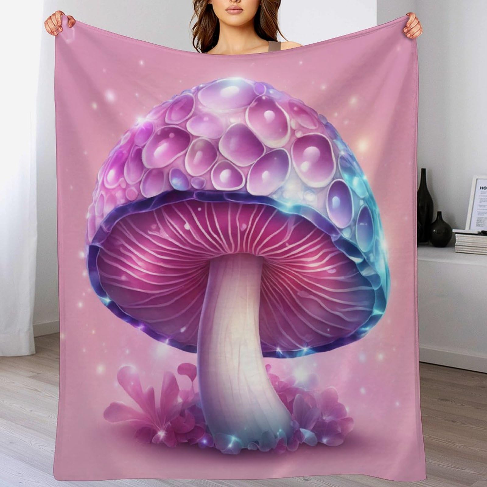 Couverture polaire douce flannel motif champignon pour canapé 130x180