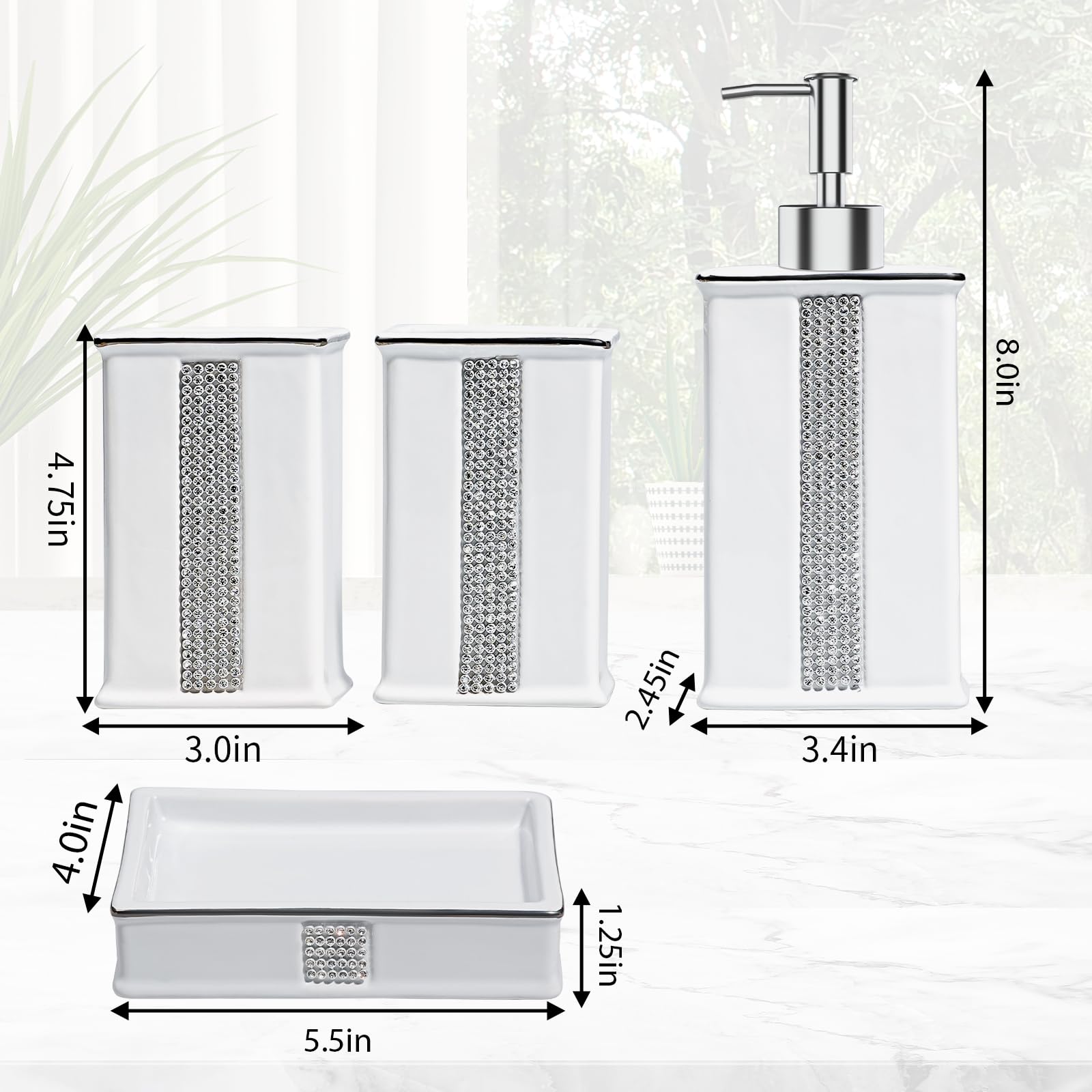 Set 4 accessori da bagno d'appoggio in ceramica e madreperla - Linea Marina di Gedy