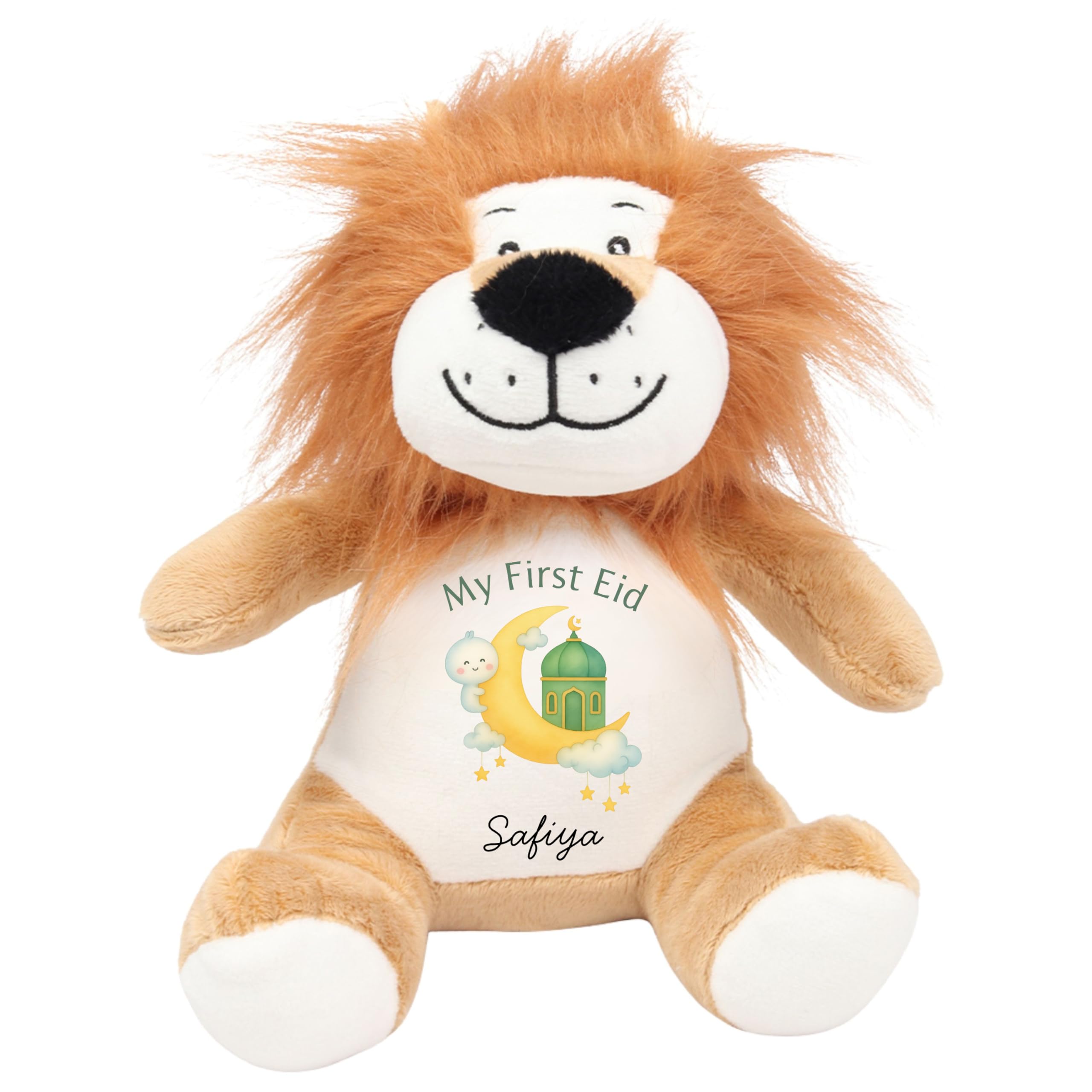HotScamp Eid Gift Cuddly Toy - Personalised My First Eid Mubarak Babies Newborn 1st Customised Teddy Kids Plush Named Ramadan My First Muslim Islamic Baby Child Soft Plushie - Brown Lion