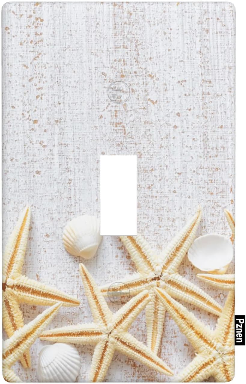 Coastal Conch 1-Gang Single Toggle Wall Plate, Seashell Wooden Plank Light Switch Cover Plates 4.5"x 2.76" for Home & Office Decor
