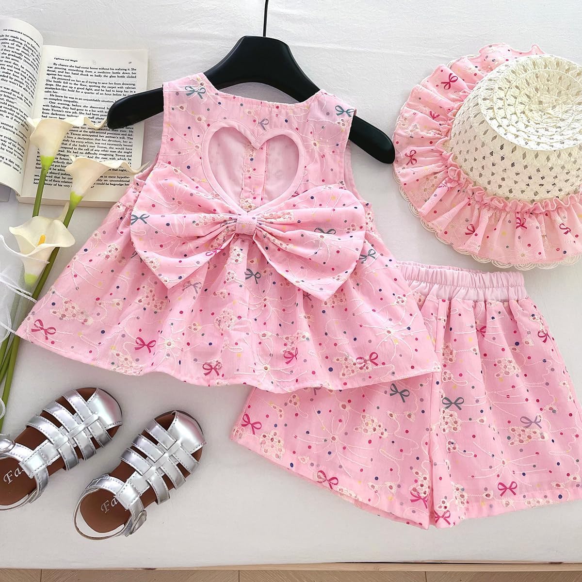 Deerhobbes Design your own Girls 5 Piece Summer Outfit Set –Shorts Set Toddler Little Girl Vacation Holiday Clothes