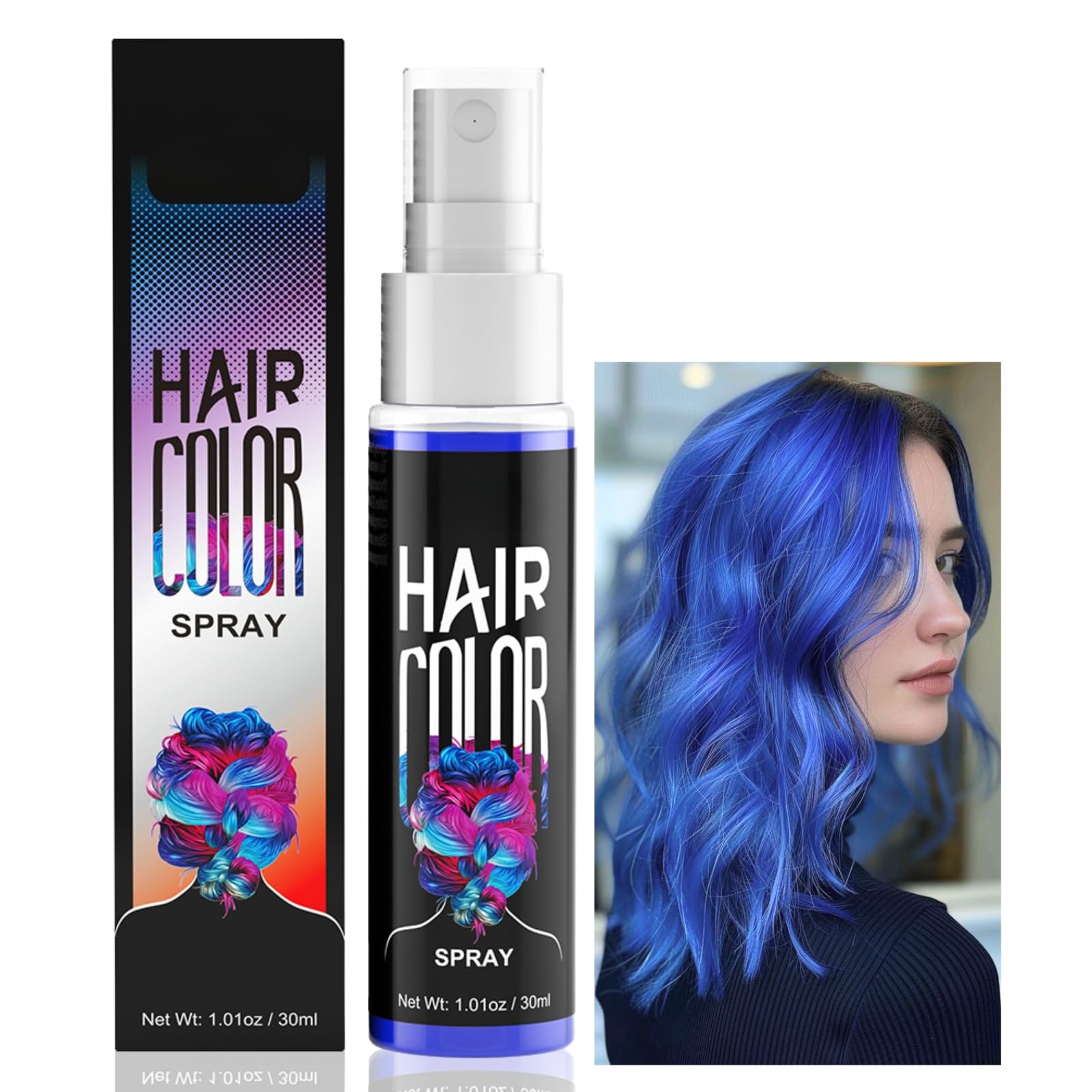 Colore blu per capelli spray temporaneo, colore blu, lavabile, colore dei capelli blu, blu istantaneo, tinture per capelli per carnevale, Halloween, cosplay, feste, spray colorante per capelli per