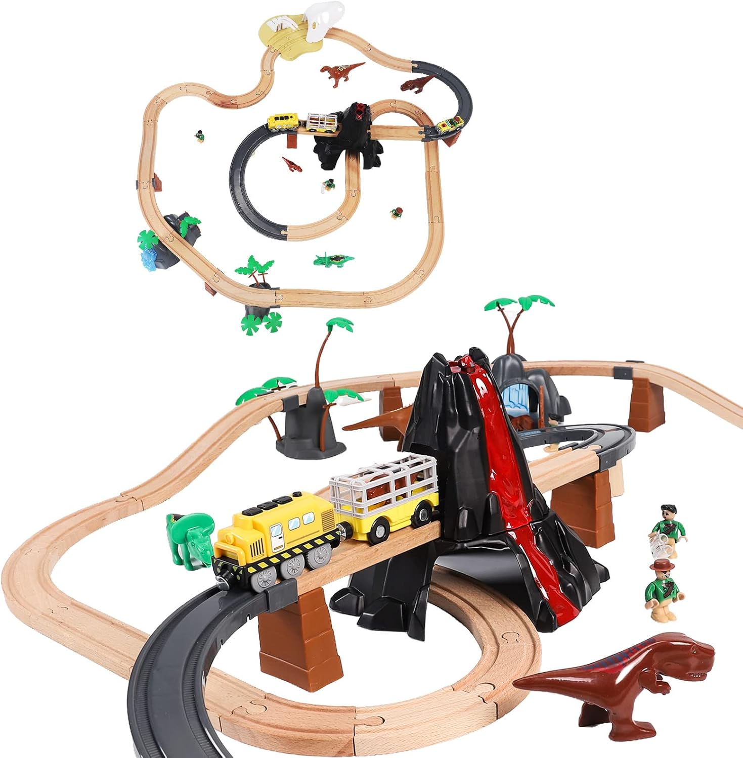 Winb Wooden Train Tracks 80PCS & Dinosaur Wooden Train Tracks, Gift