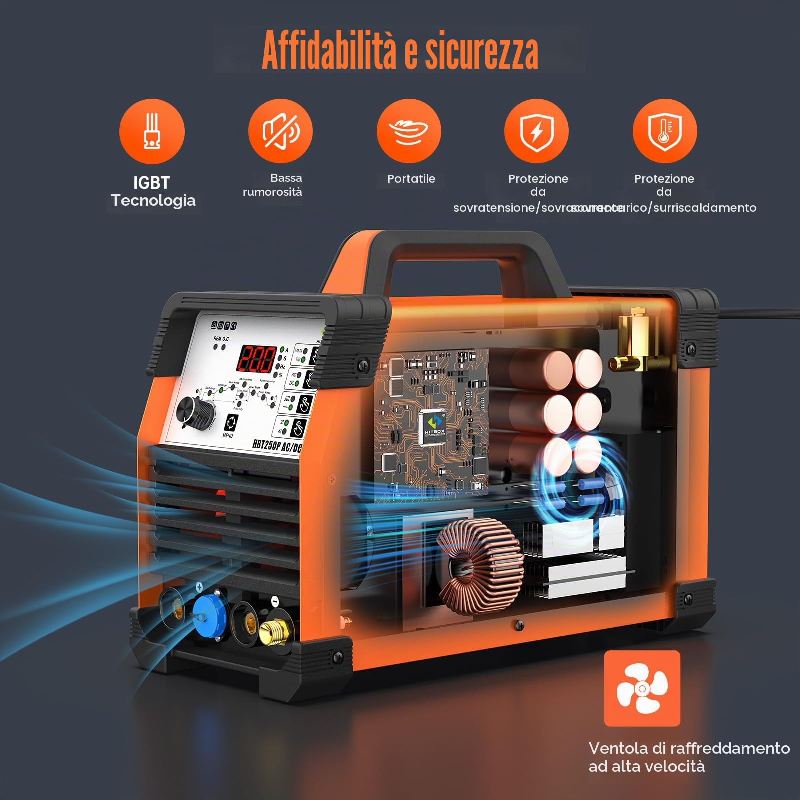 HITBOX Saldatrice TIG 6 in 1 AC/DC, 200 A, funzione pulsata, tecnologia inverter IGBT, controllo digitale 2T/4T, nuova versione per alluminio, acciaio inox e acciaio (HBT250P AC/DC)