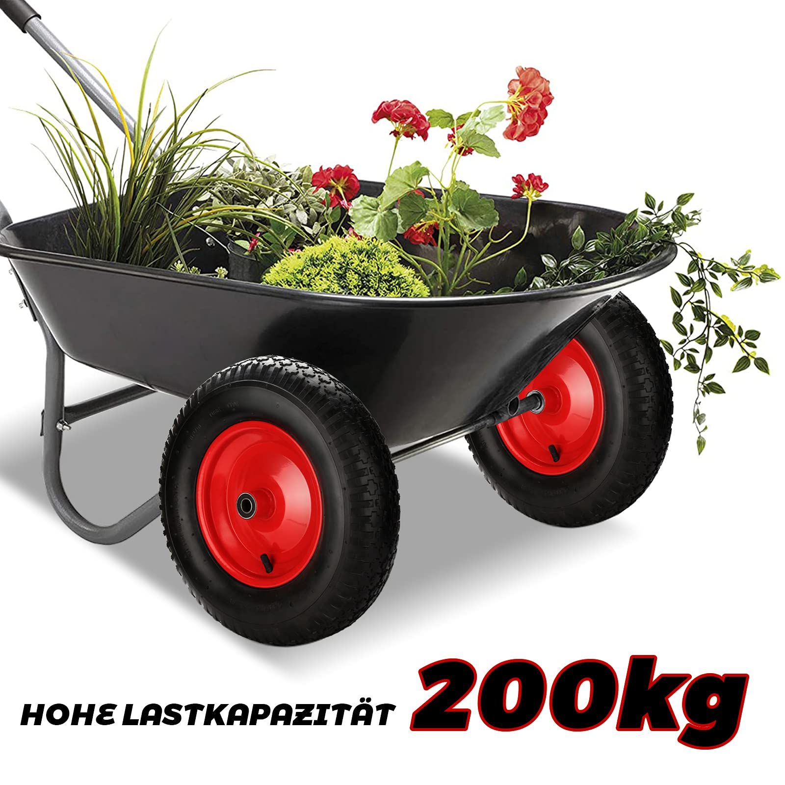 Lospitch Koło do taczki 4.80 4.00-8, opony pneumatyczne, Ø 390 mm, pełne koło 120 kg, czarno-czerwone koło gumowe PU, opony pneumatyczne do taczki, wózka transportowego, żółto-czerwone