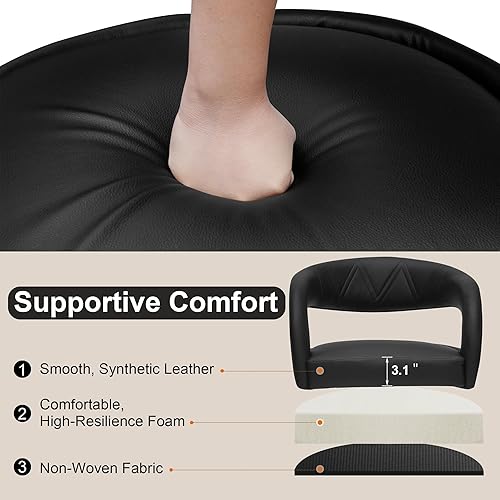 Miniatura 6 de VECELO Juego de 2 taburetes de bar ajustables giratorios modernos de piel sintética, taburetes de barra con respaldo y brazos, para cocina, bar