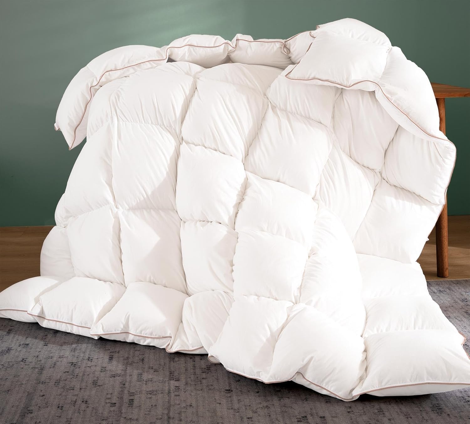Puffy White Feather Comforter Oversize King with Feathers Down Fiber Filled, All Season Feather Duvet Insert, 100% Cotton Luxury Hotel Collection, 8 Corner Loops