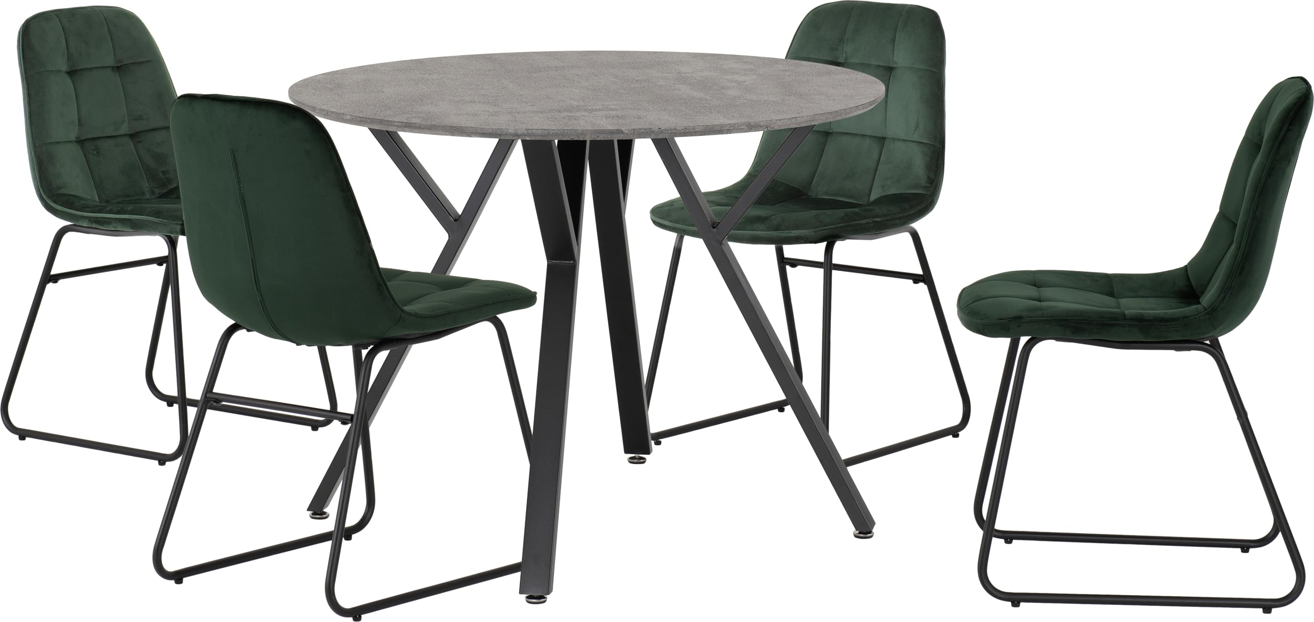 Seconique Athens Round Dining Set With Lukas Chairs - Emerald Green Chairs