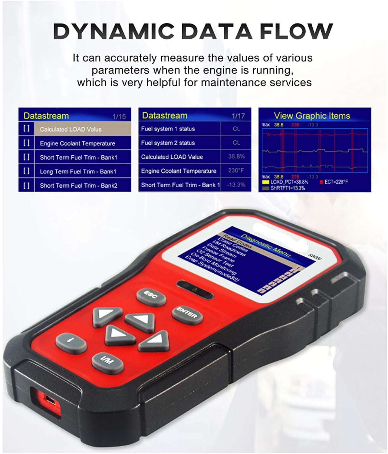 KW860 Instrument de Diagnostic de défaut de Voiture avec Fonction d'indication de Bouton Écran Couleur de 2,8 Pouces OBDII Outil DE Scanner DE Diagnostic DE Moteur DE Voiture OBDII