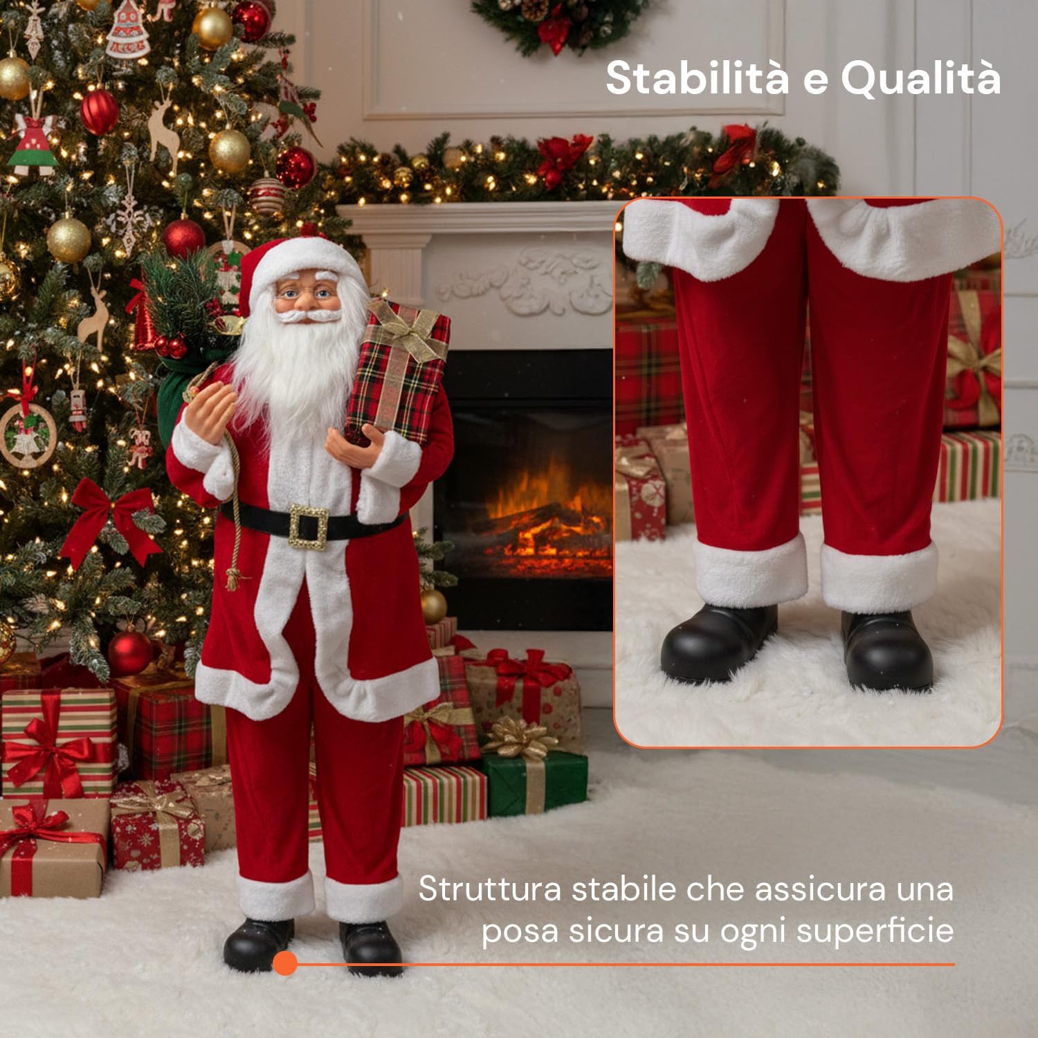 Wintem - Babbo Natale in Piedi 110 cm con Abito Rosso Tradizionale e Dettagli Realistici, Pronto all’Uso per Addobbare Casa e Creare Magia Festiva