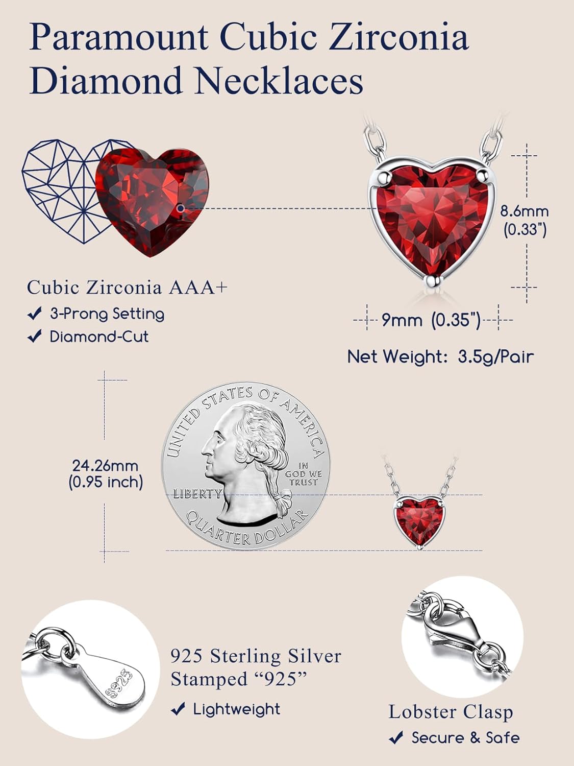 925 Sterling Silver Pendant Necklaces for Women, Heart/Round Birthstone Necklaces Birthday Jewelry for Mother Wife Daughter (with Gift Box) - Image 5