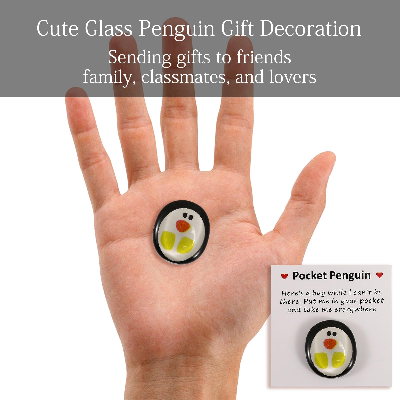 Mini Pingouin De Poche – Cadeau Mignon Avec Carte Message, Encouragement Positif, Décoration Ou Câlin Doudou
