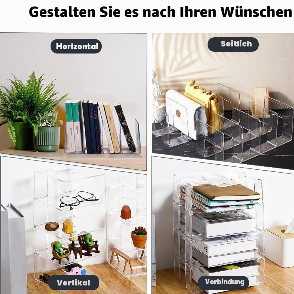 4 Packung klar Acryl Datei Sorter, 4 große Schlitze Schreibtisch Veranstalter, Desktop-Datei Ordner Halter Veranstalter, Büro Storage Stand Rack für Buch, Geldbeutel, Handtasche, Umschläge