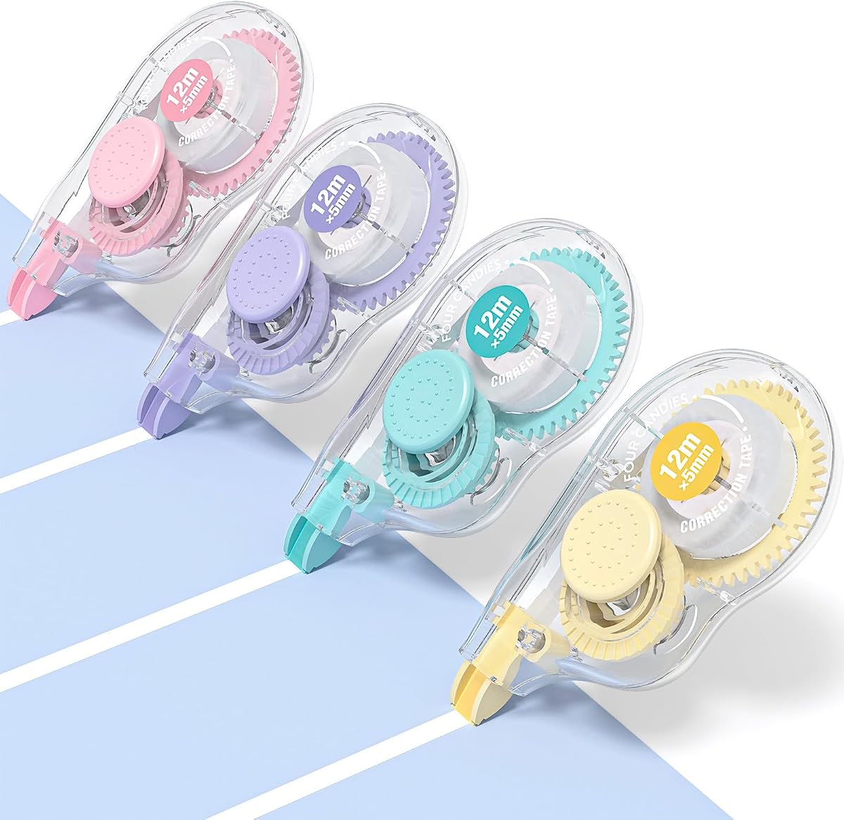 White Correction Tape, 39.4 ft, 4 Pack Smooth Pull-Out Tape | Easy to Use Applicator for Instant Corrections, Tear-Resistant, Smooth & Quick-Drying Tape for Office & School Supplies
