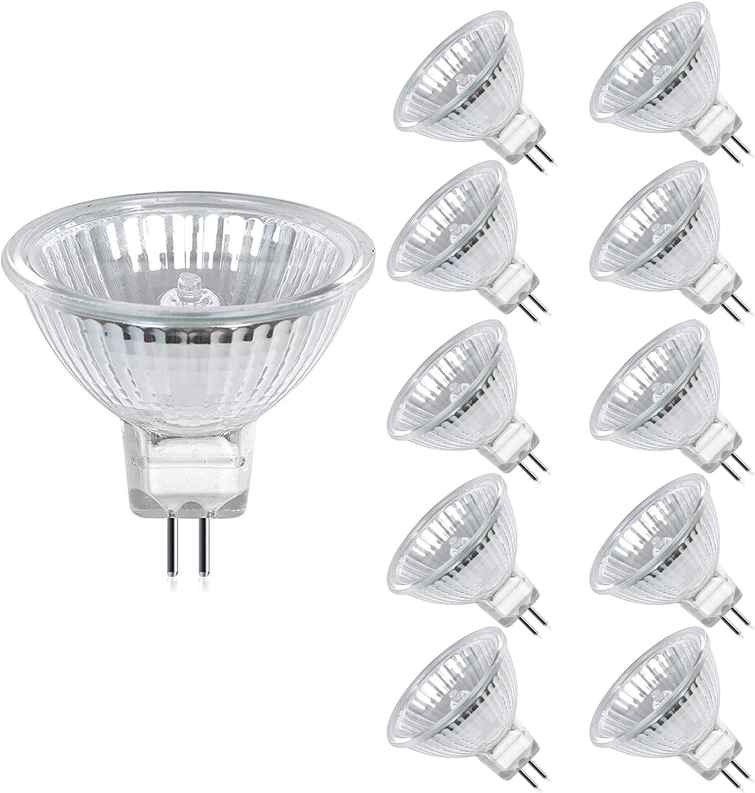 MR16 GU5.3 Halogen Light Bulbs (10 Pack) 20W 12V 3000k Warm White