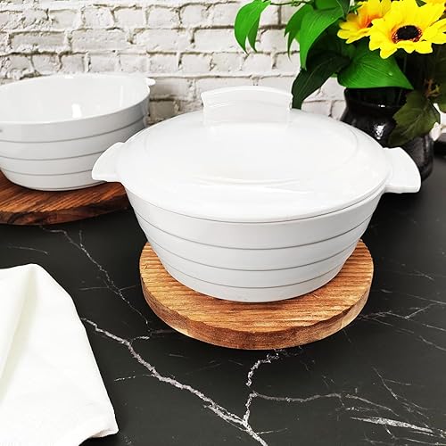 Miniatura 8 de Cacerola - Juego de utensilios de cerámica blanca francesa de 1.32 cuartos de galón con tapas, resistente a las astillas y grietas, apto para