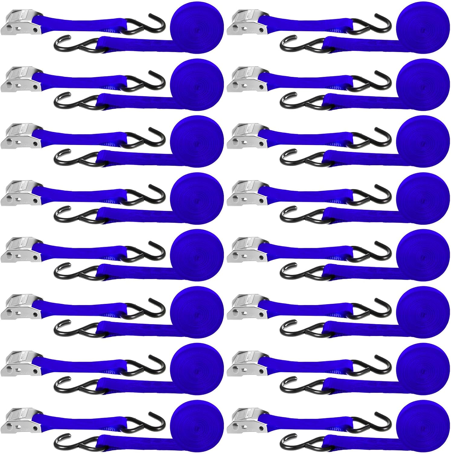 16 Pcs Cambuckle Tie Down Straps 1763lbs Break Strength Securing Straps 1'' x 15 ft Cambuckle Tie Downs with S Hook for Motorcycle, Kayak, Car, Truck, Boat Moving, Securing Cargo(Blue)