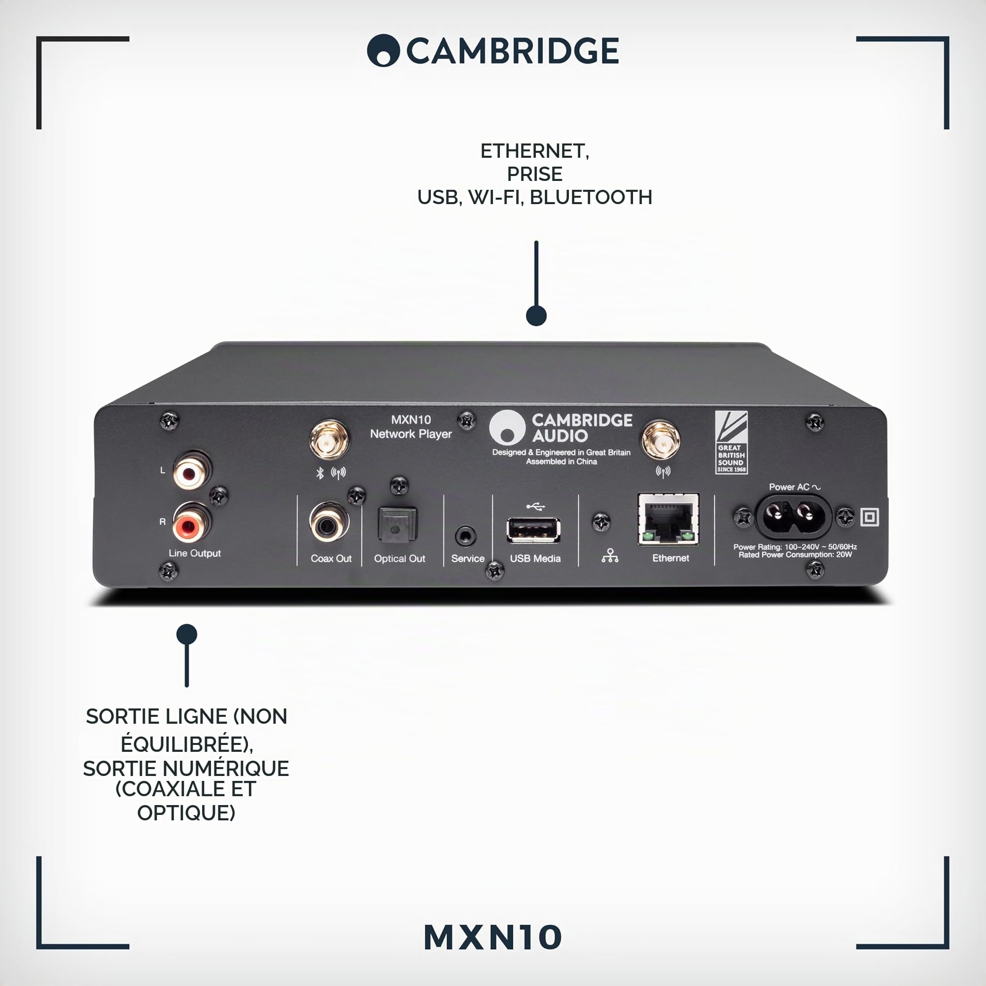 Cambridge Audio MXN 10 - Lecteur Audio réseau WiFi Haute résolution Compact et séparé avec Bluetooth 5.0, Radio Internet et DAC ESS Sabre - Gris Lunaire, Lunar Grey