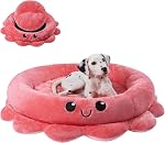 Jiupety Cute Calming Dog Beds Clearance for Large Dogs, Anxiety Bolster Dog Bed with Octopus Shape, Pink, Red, L, Boho, Round Pet Bed Cat with Removable Cushion