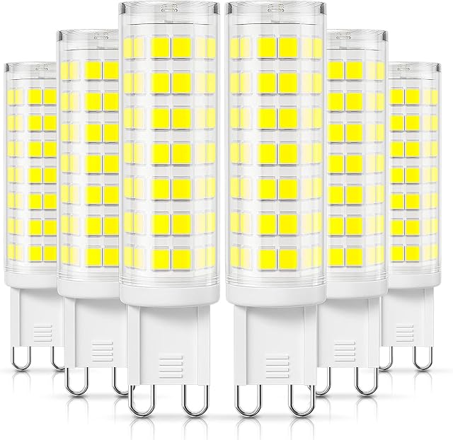 DiCUNO G9 5W Dimmable LED Bulbs (50W Halogen Equivalent), Daylight White 5000K, 500LM, AC/DC 230V, Energy Saving Ceramic Base LED Lights, No Flicker, 6-Pack