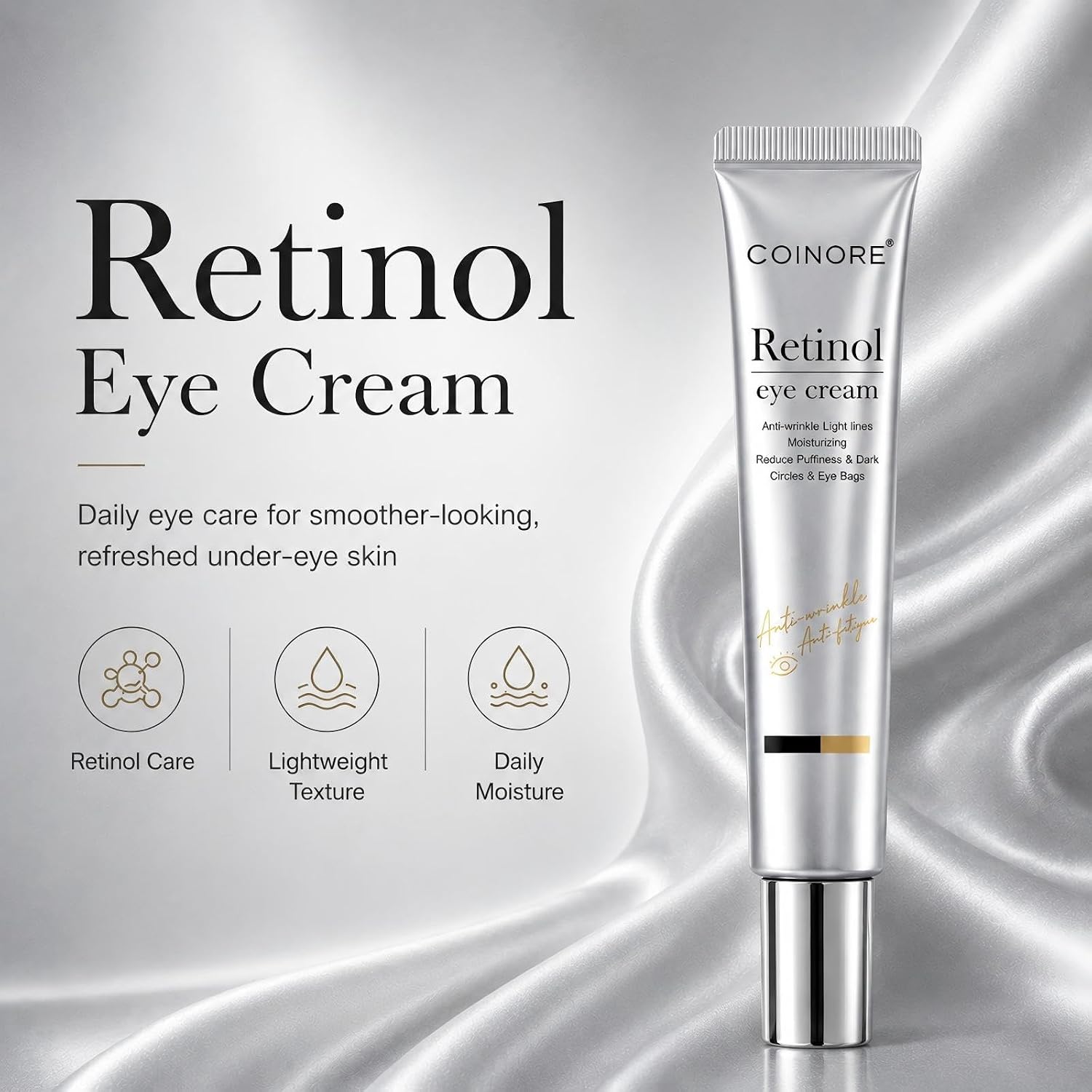 Retinol Under Eye Cream - Cream for Men & Women, Dark Circles, Puffiness & Wrinkles, Anti-Aging Eye Cream for Fine Lines, 0.7 Fl Oz