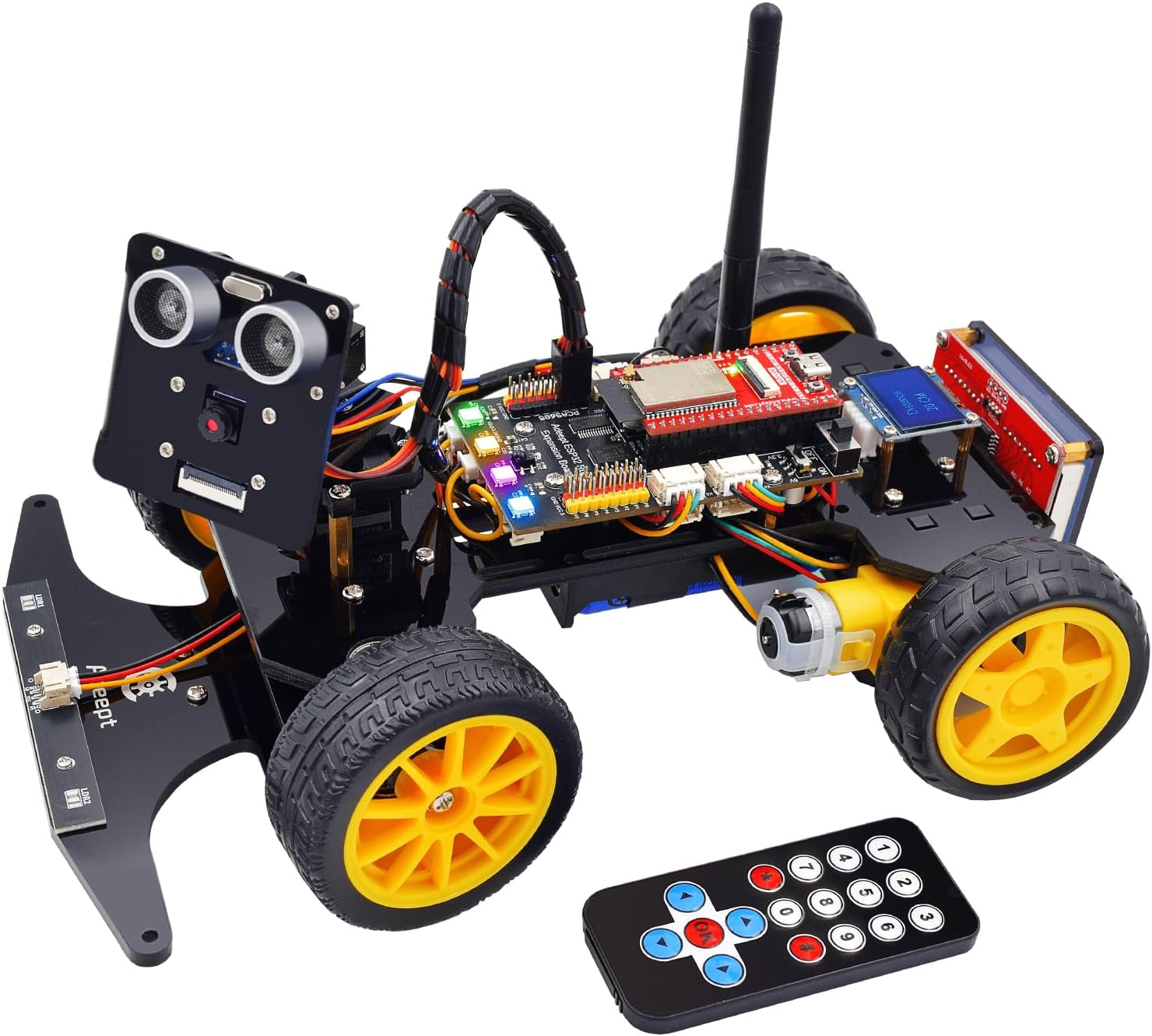 Adeept Smart Car Kit for ESP32-WROVER(Compatible with Arduino IDE), Line Tracking, Obstacle Avoidance, OLED Display, Ultrasonic Sensor, ESP32-CAM Video Transmission, Remote Control, DIY STEM Education